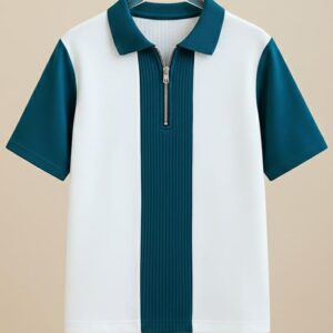 AUSK Men's Textured Vertical Striped Knit Polo T-Shirt | Half Sleeve Zipper Neck Self-Design Casual Tee | Mens Tshirts