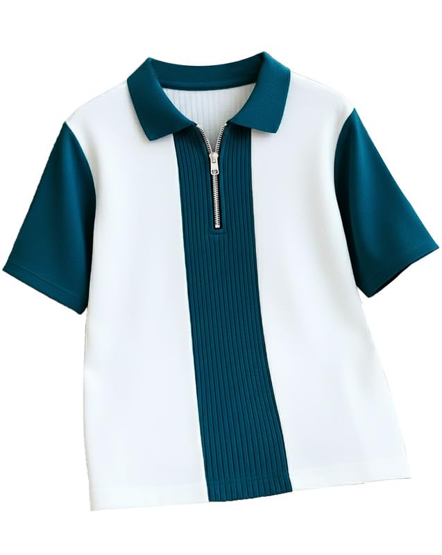 AUSK Men's Textured Vertical Striped Knit Polo T-Shirt | Half Sleeve Zipper Neck Self-Design Casual Tee | Mens Tshirts - Image 3