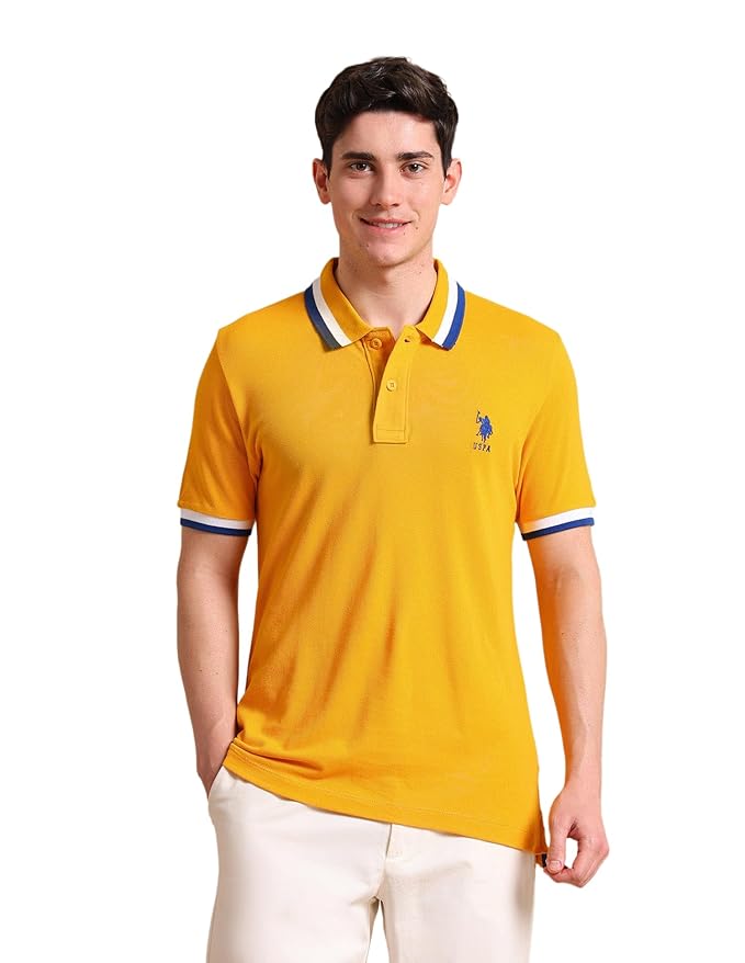 U.S. Polo ASSN. Solid Slim Fit Polo T Shirts for Men - 100% Cotton, Half Sleeves Mens Tshirt
